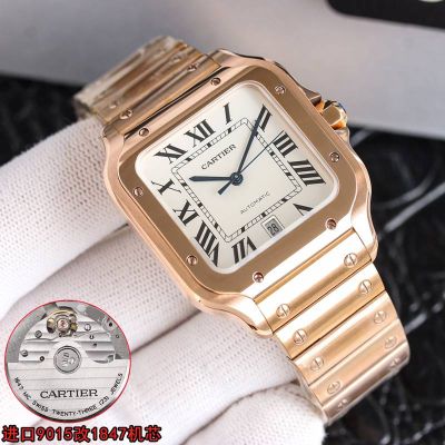 Cartier Santos 39.8*47.5mm 316L Steel 9015 Movement RG/YG Band Watch